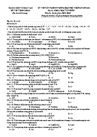 Đề minh họa kì thi tốt nghiệp Trung học Phổ thông năm 2022 môn Hóa học