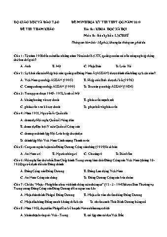Đề minh họa kỳ thi THPT Quốc gia năm 2019 môn Lịch sử (Có lời giải)