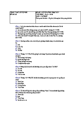 Đề ôn luyện cuối học kì 1 môn Lịch sử Lớp 12 - Năm học 2019-2020 - Đề số 5 (Có lời giải)