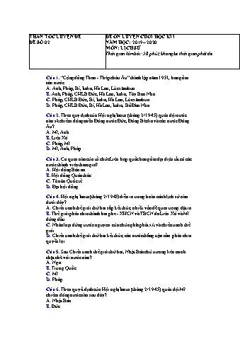 Đề ôn luyện cuối học kì 1 môn Lịch sử Lớp 12 - Năm học 2019-2020 - Đề số 2 (Có lời giải)