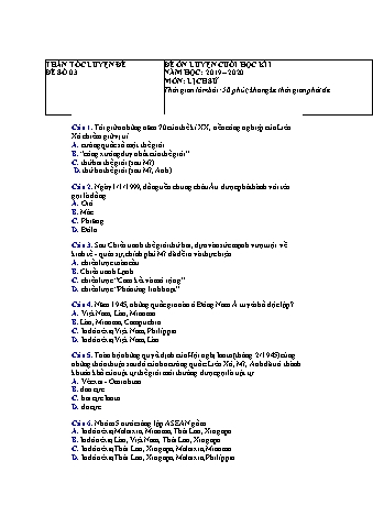 Đề ôn luyện cuối học kì 1 môn Lịch sử Lớp 12 - Năm học 2019-2020 - Đề số 3 (Có lời giải)