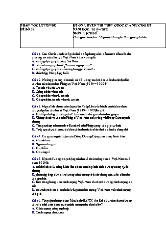 Đề ôn luyện thi THPT Quốc gia môn Lịch sử Lớp 12 - Năm học 2019-2020 - Đề số 9 (Có lời giải)