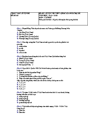 Đề ôn luyện thi THPT Quốc gia môn Lịch sử Lớp 12 - Năm học 2019-2020 - Đề số 8 (Có lời giải)