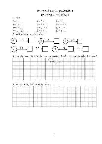 Đề ôn tập kì 2 môn Toán Lớp 1