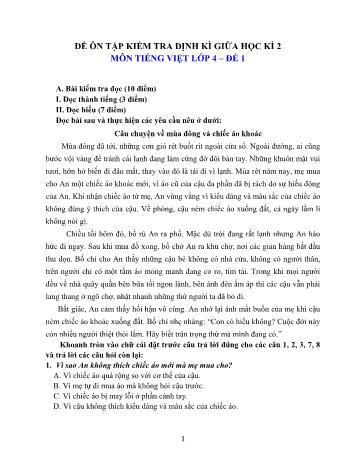 Đề ôn tập kiểm tra định kì giữa học kì 2 môn Tiếng Việt Lớp 4