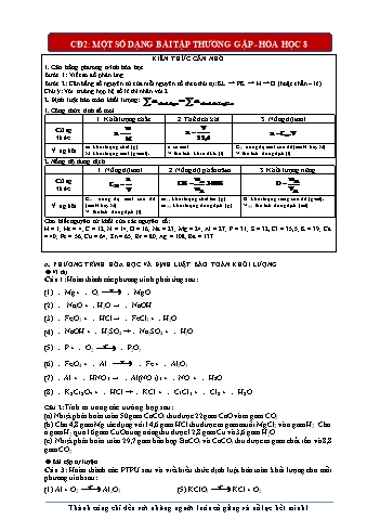 Đề ôn tập môn Hóa học 8 - Chủ đề 2: Một số dạng bài tập thường gặp