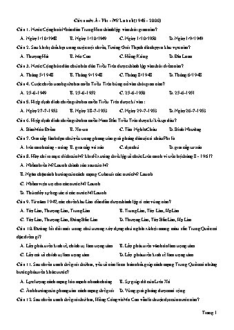 Đề ôn tập môn Lịch sử 12 - Chuyên đề: Các nước Á-Phi-Mĩ Latinh (1945-2000)