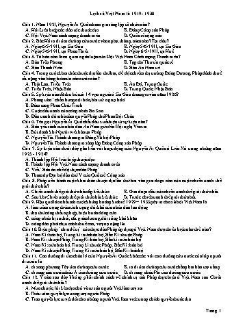 Đề ôn tập môn Lịch sử 12 - Chuyên đề: Lịch sử Việt Nam từ 1919-1930