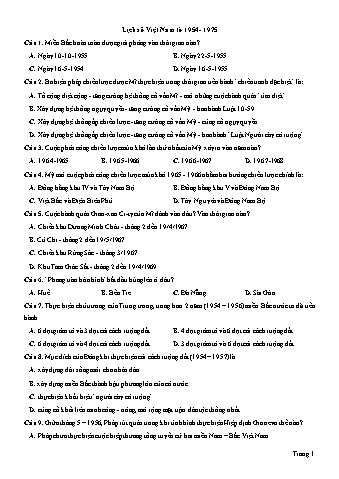 Đề ôn tập môn Lịch sử 12 - Chuyên đề: Lịch sử Việt Nam từ 1954-1975