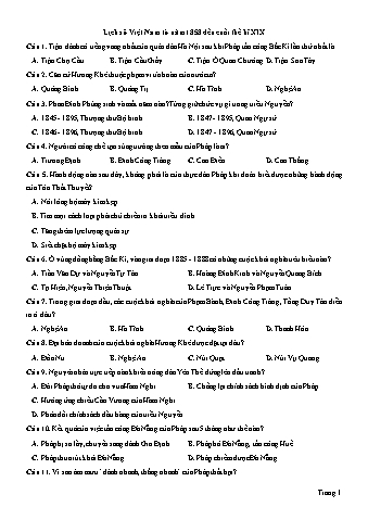 Đề ôn tập môn Lịch sử 12 - Chuyên đề: Lịch sử Việt Nam từ năm 1858 đến cuối thế kỉ XIX