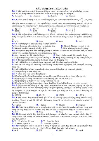 Đề ôn tập môn Vật lí 10 - Các định luật bảo toàn (Có đáp án)