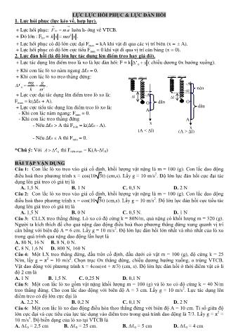 Đề ôn tập môn Vật lí 12 - Lực lực hồi phục & lực đàn hồi