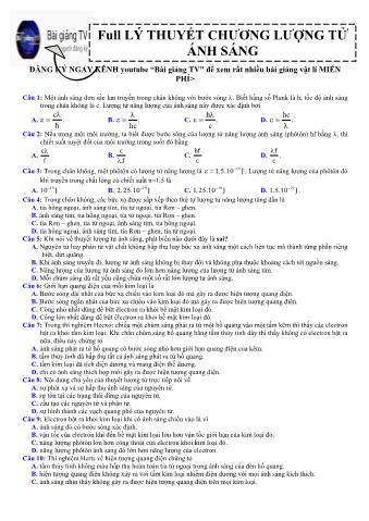 Đề ôn tập môn Vật lí 12 - Lý thuyết chương lượng tử ánh sáng