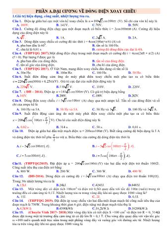 Đề ôn tập môn Vật lí 12 - Phần A: Đại cương về dòng điện xoay chiều