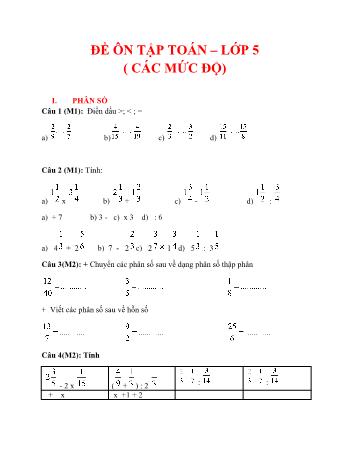 Đề ôn tập Toán Lớp 5