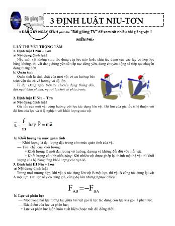 Đề ôn thi môn Vật lí 10 - Định luật niu-tơn