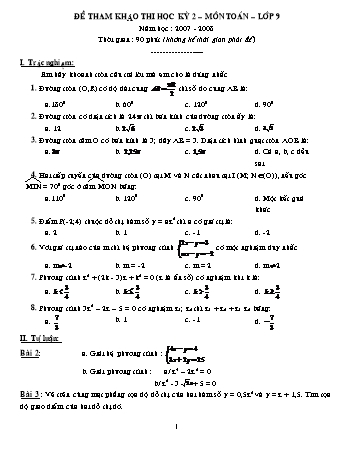 Đề tham khảo thi học kỳ 2 môn Toán Lớp 9 (Có đáp án)