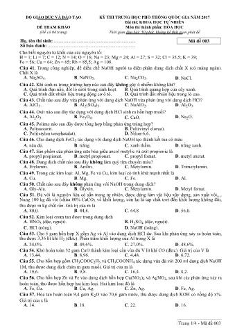 Đề tham khảo THPT Quốc gia môn Hóa học - Mã đề: 003 - Năm học 2017