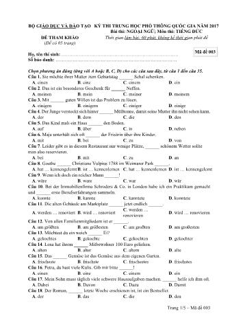 Đề tham khảo THPT Quốc gia môn Tiếng Đức - Mã đề: 003 - Năm học 2017