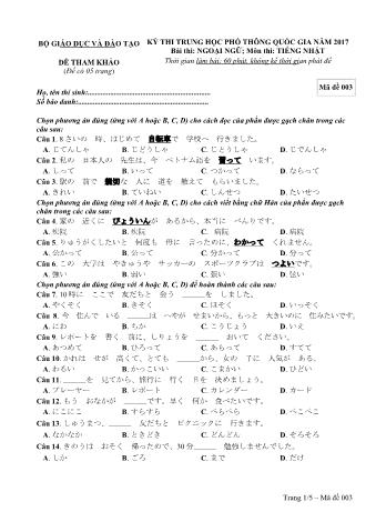 Đề tham khảo THPT Quốc gia môn Tiếng Nhật - Mã đề: 003 - Năm học 2017