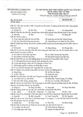 Đề thi chính thức THPT Quốc gia môn Địa lí - Mã đề: 305 - Năm học 2017 (Có đáp án)