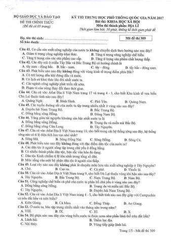 Đề thi chính thức THPT Quốc gia môn Địa lí - Mã đề: 309 - Năm học 2017 (Có đáp án)