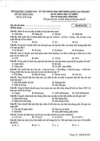 Đề thi chính thức THPT Quốc gia môn Sinh học - Mã đề: 221 - Năm học 2017 (Có đáp án)