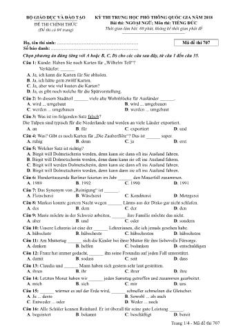 Đề thi chính thức THPT Quốc gia môn Tiếng Đức - Mã đề: 707 - Năm học 2018 (Có đáp án)