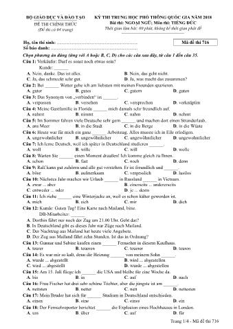 Đề thi chính thức THPT Quốc gia môn Tiếng Đức - Mã đề: 716 - Năm học 2018 (Có đáp án)