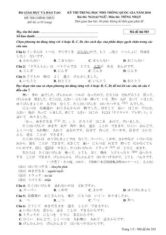 Đề thi chính thức THPT Quốc gia môn Tiếng Nhật - Mã đề: 503 - Năm học 2018 (Có đáp án)