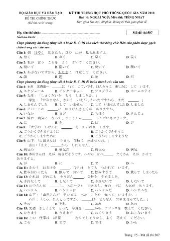Đề thi chính thức THPT Quốc gia môn Tiếng Nhật - Mã đề: 507 - Năm học 2018 (Có đáp án)