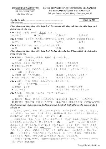 Đề thi chính thức THPT Quốc gia môn Tiếng Nhật - Mã đề: 510 - Năm học 2018 (Có đáp án)