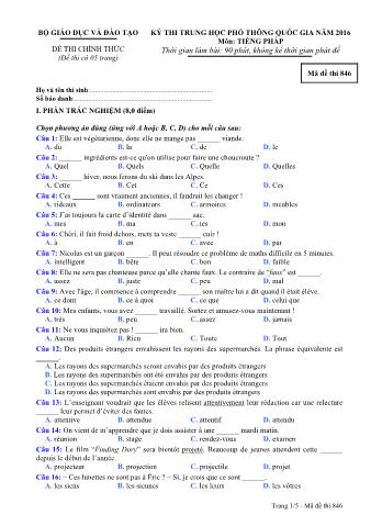 Đề thi chính thức THPT Quốc gia môn Tiếng Pháp - Mã đề: 846 - Năm học 2016 (Có đáp án)