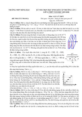 Đề thi chọn học sinh giỏi cấp trường Vật lí Lớp 12 - Năm học 2019-2020 - Trường THPT Đồng Đậu (Có hướng dẫn chấm)