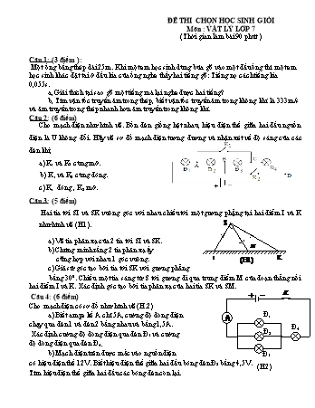 Đề thi chọn học sinh giỏi Vật lý Lớp 7 - Năm học 2014-2015 - Trường THCS Thanh Mỹ (Có hướng dẫn chấm)