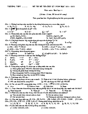 Đề thi cuối kì I môn Hoá học 11 - Năm học 2021-2022 - Đề 3