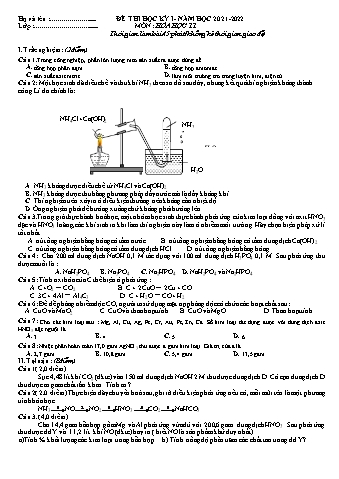 Đề thi cuối kì I môn Hoá học 11 - Năm học 2021-2022 - Đề 4