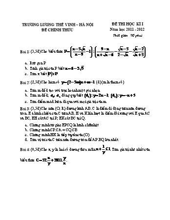 Đề thi học kì I môn Toán 9 - Trường THPT Lương Thế Vinh - Năm học 2011-2012
