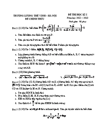 Đề thi học kì I môn Toán 9 - Trường THPT Lương Thế Vinh - Năm học 2012-2013