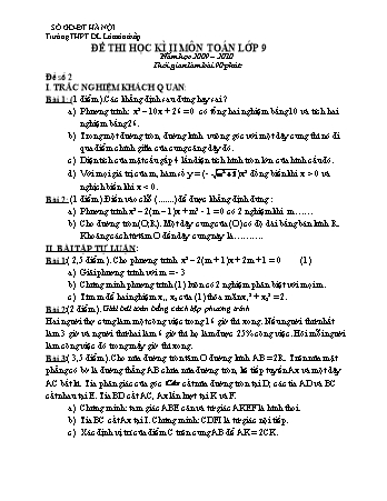 Đề thi học kì II môn Toán Lớp 9 - Trường THPT DL Lômônôxốp