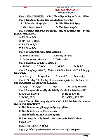 Đề thi học kỳ 1 môn Hóa học Lớp 8 (Có đáp án)