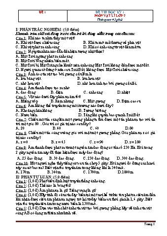 Đề thi học kỳ 1 môn Vật lí Lớp 7 (Kèm đáp án và biểu điểm)