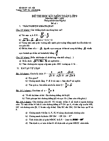 Đề thi học kỳ I môn Toán 9 - Trường THPT DL Lômônôxốp (Có đáp án)