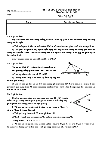 Đề thi học sinh giỏi cấp huyện Vật lý Lớp 7 - Năm học 2017-2018