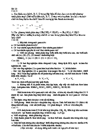 Đề thi học sinh giỏi Hóa học Lớp 8 - Đề 10