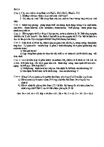 Đề thi học sinh giỏi Hóa học Lớp 8 - Đề 14 (Có đáp án)