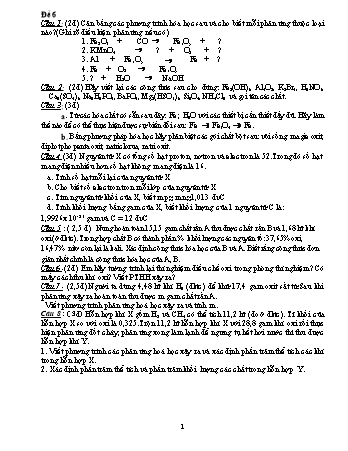 Đề thi học sinh giỏi Hóa học Lớp 8 - Đề 6 (Có hướng dẫn chấm)