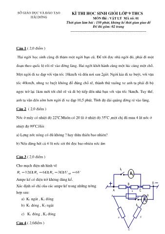 Đề thi học sinh giỏi lớp 9 THCS môn Vật lí (Có đáp án và biểu điểm)