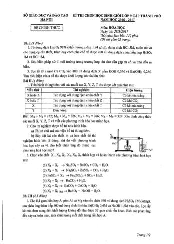 Đề thi học sinh giỏi Thành phố Hóa học Lớp 9 - Năm học 2016-2017 - Sở giáo dục và đào tạo Hà Nội