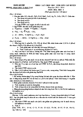 Đề thi khảo sát học sinh giỏi cấp huyện Hóa học Lớp 8 - Đề 5 - Năm học 2015-2016 (Có hướng dẫn chấm)
